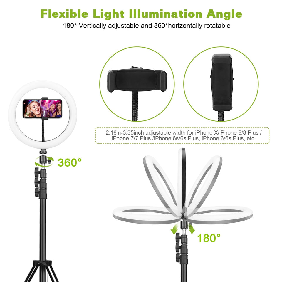 10in LED Selfie Ring Light Dimmable 120 LEDs Makeup Ring Lights With Adjustable Tripod Stand Cell Phone Holder USB Powered For YouTube Video Live Stream Makeup Photography